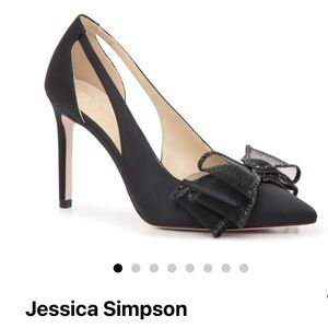 Jessica Simpson Black Satin Heels with Mesh Bow